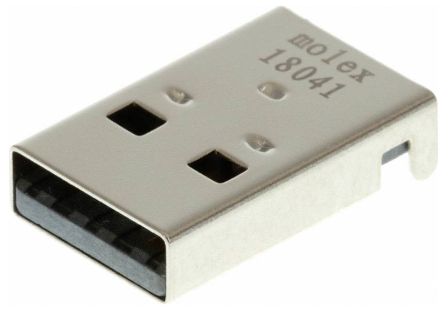 Ein Nahaufnahmebild eines USB-Typ-A-Steckers mit der eingravieren Text „molex 18041
