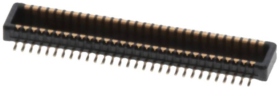Ein Nahaufnahmebild eines schwarzen und goldenen elektronischen Steckers mit mehreren Stiften, der in elektronischen Geräten für Leiterplattenverbindungen verwendet wird.