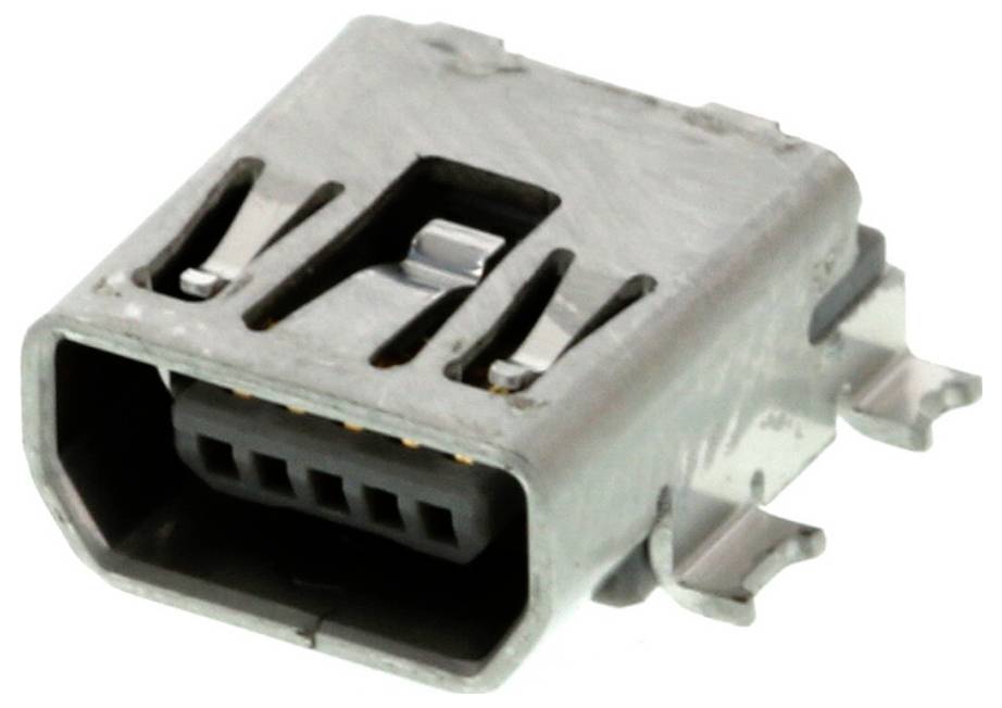 Ein metallischer USB-Typ-B-Stecker mit rechteckiger Form und vier internen Kontakten, der zum Verbinden von Peripheriegeräten mit Computern verwendet wird.