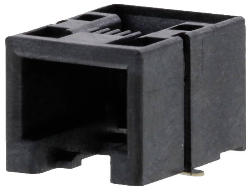 Schwarzes Kunststoffsteckgehäuse, rechteckig, mit Öffnungen für elektrische Kontakte. Wird zur Sicherung elektronischer Verbindungen verwendet.