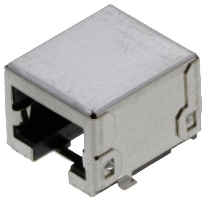 Ein Metall-USB-Typ-B-Anschluss zum Verbinden von Geräten, von vorne fotografiert.