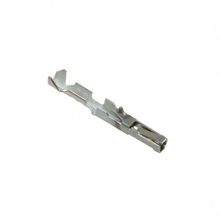 Ein silberner Metall-Elektrostecker mit flacher Basis und gebogenem Arm, der zum Herstellen sicherer Verbindungen in Verkabelungsaufbauten verwendet wird.