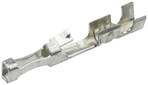 Ein silberner Metallkontakt für elektrische Verbindungen in der Seitenansicht.
