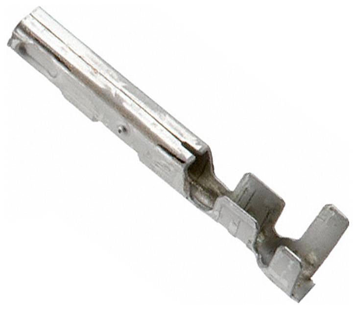 Ein rechteckiger, dunkel gefärbter elektrischer Stecker mit mehreren Goldkontakten im Inneren, aus einer schrägen Perspektive gezeigt.