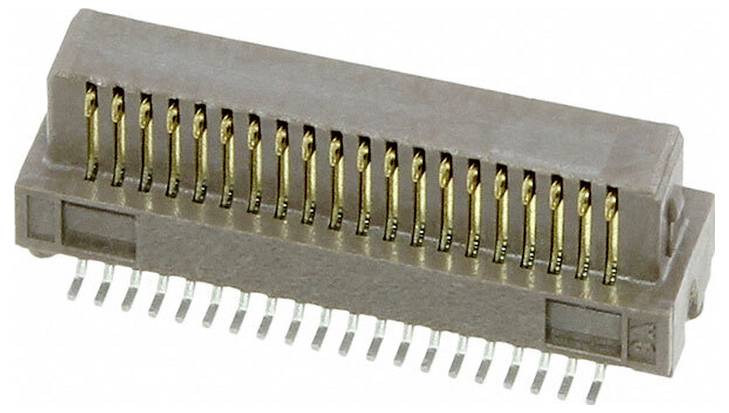 Ein 24-poliger Stecker mit vergoldeten Kontakten und Lötanschlüssen, typischerweise für elektronische Anwendungen und Leiterplattenverbindungen verwendet.
