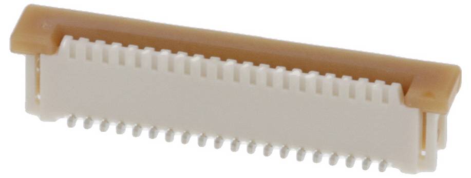 Ein braun-weißer Elektrostecker mit mehreren Pins, entwickelt für Leiterplattenverbindungen.