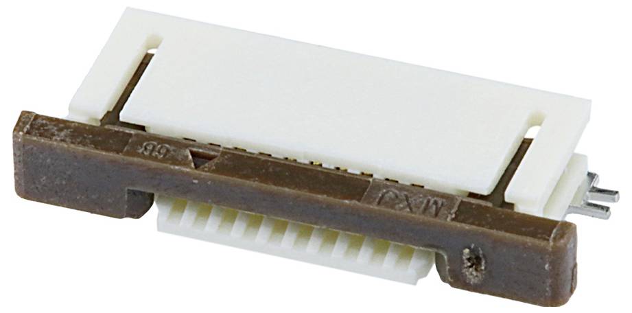 Ein weiß-brauner elektrischer Stecker mit mehreren Metallstiften, der zum Anschließen von elektronischen Komponenten verwendet wird.