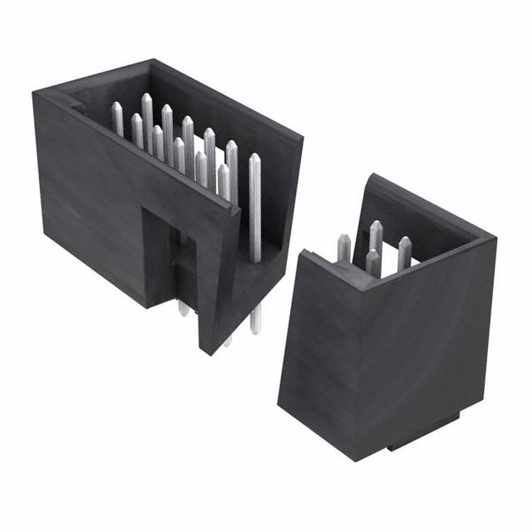 Ein schwarzer rechteckiger elektronischer Stecker mit Pins