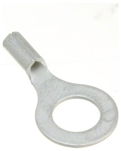 Ein Metallring-Endverbinder mit einem kreisförmigen Ende und einem Schlauchbereich zur Befestigung von elektrischen Drähten, typischerweise in der Fahrzeugelektrik verwendet.