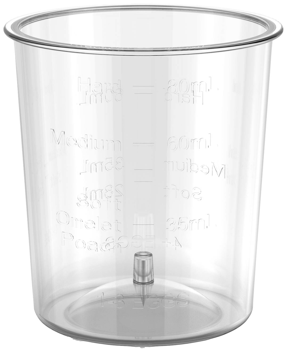 Kunststoff-Messbecher mit Skala in Millilitern und verschiedenen Weichheitsgraden für Lebensmittel, z.B. Hart, Medium, Weich.