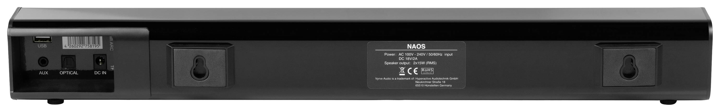 Vyrve Audio NAOS Soundbar Schwarz Bluetooth®, USB, Wandbefestigung