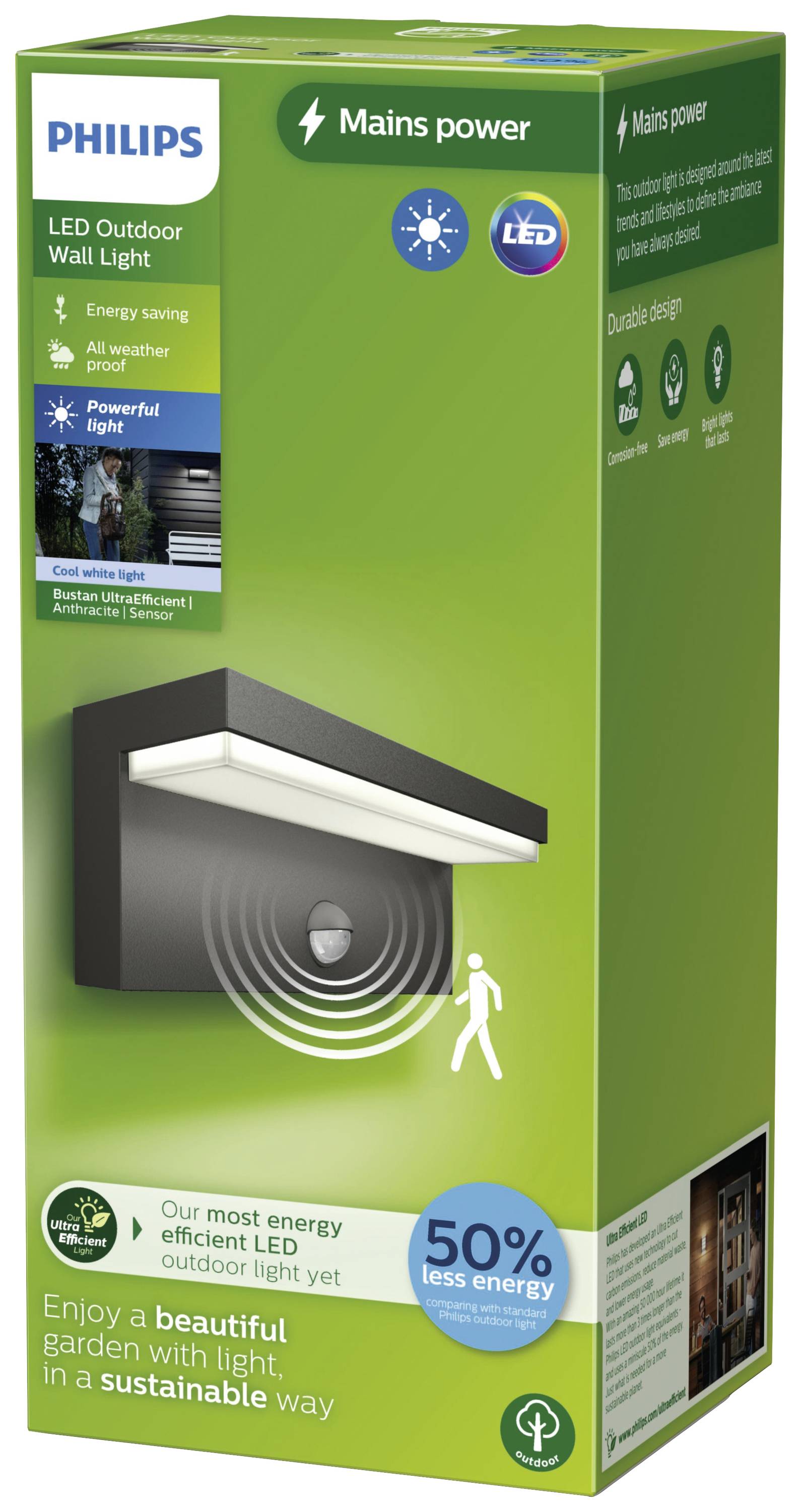 Philips LED Bustan 8720169257412 LED-Außenwandleuchte mit Bewegungsmelder LED 3.8W Anthrazit