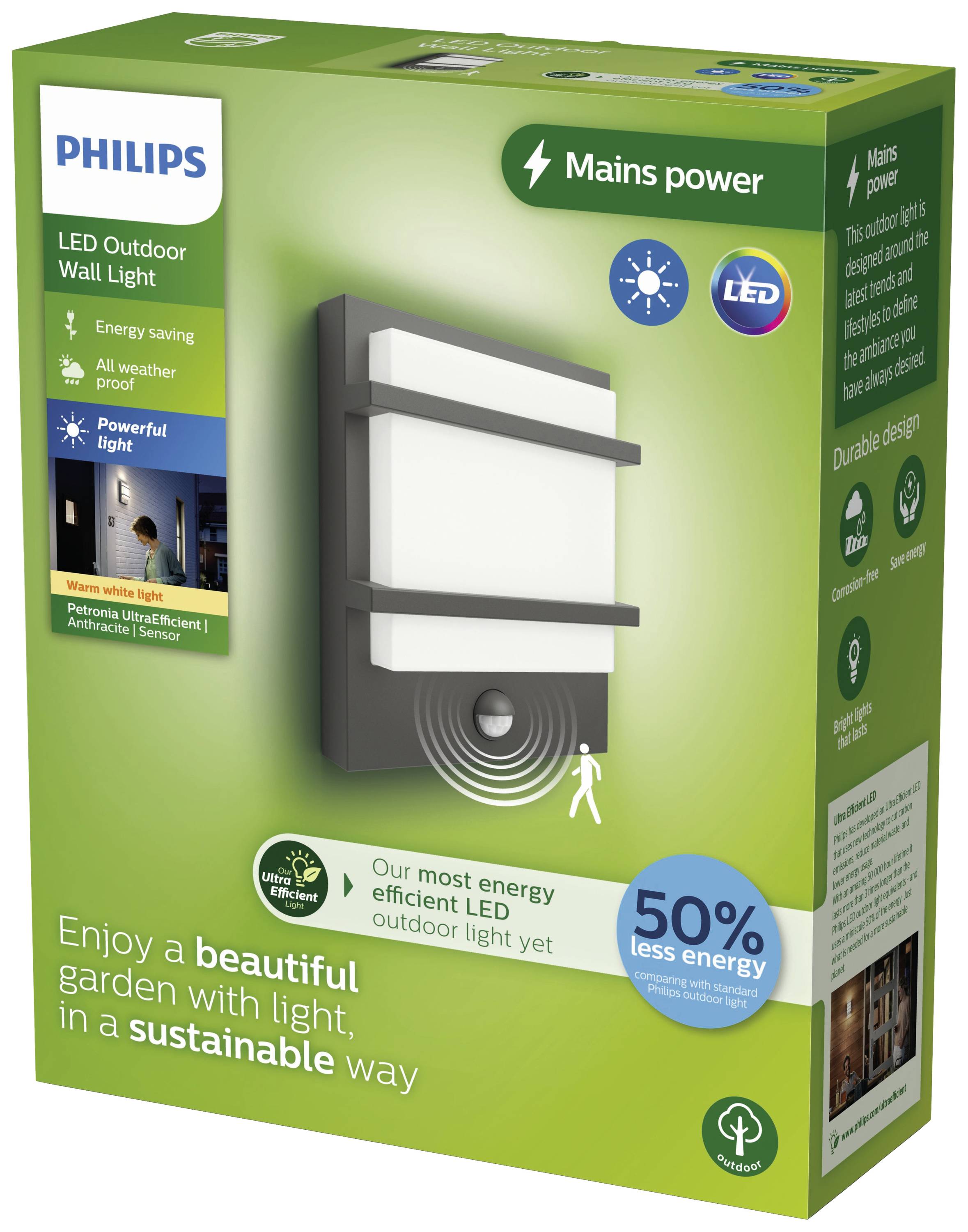 Philips LED Petronia 8720169263734 LED-Außenwandleuchte mit Bewegungsmelder LED 3.8W Anthrazit