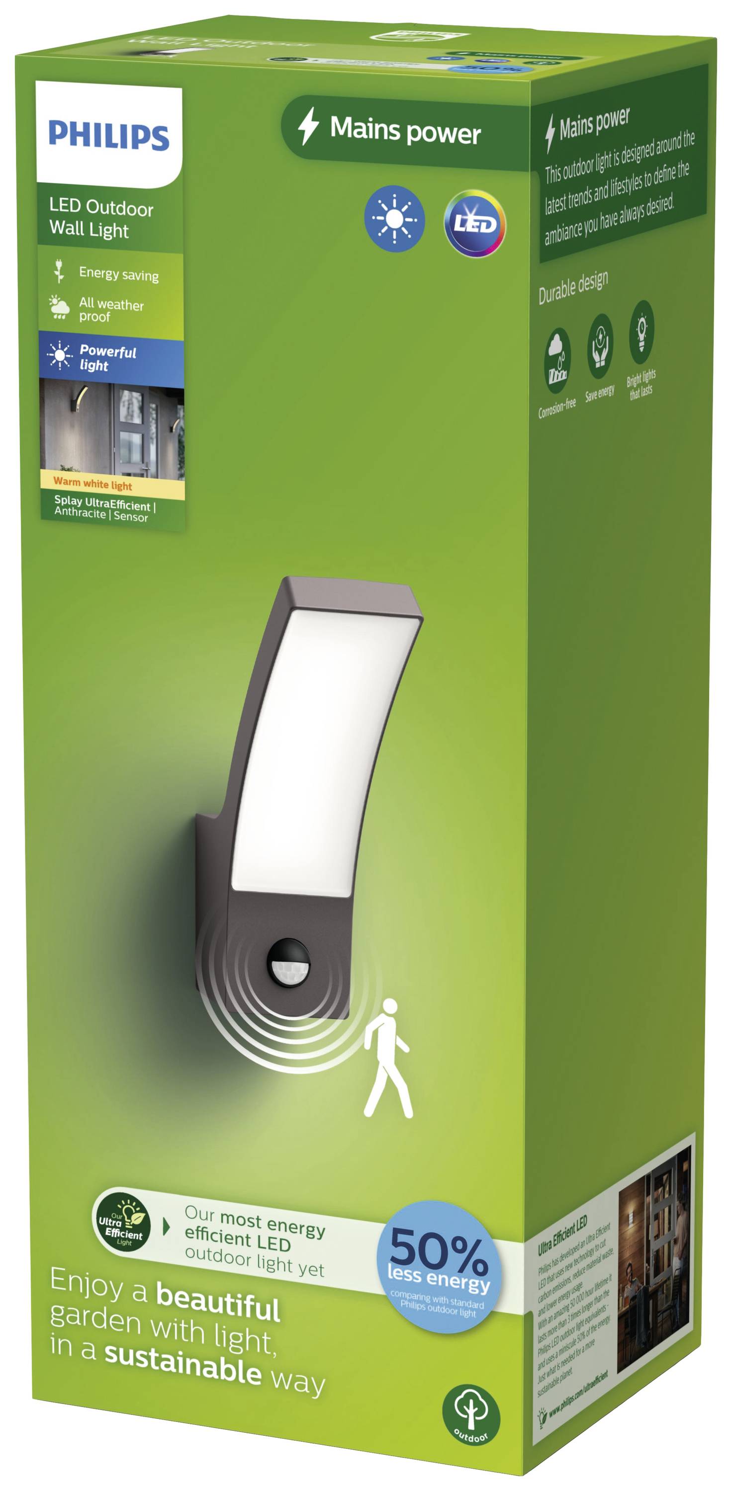 Philips LED Splay 8720169263819 LED-Außenwandleuchte mit Bewegungsmelder LED 3.8W Anthrazit