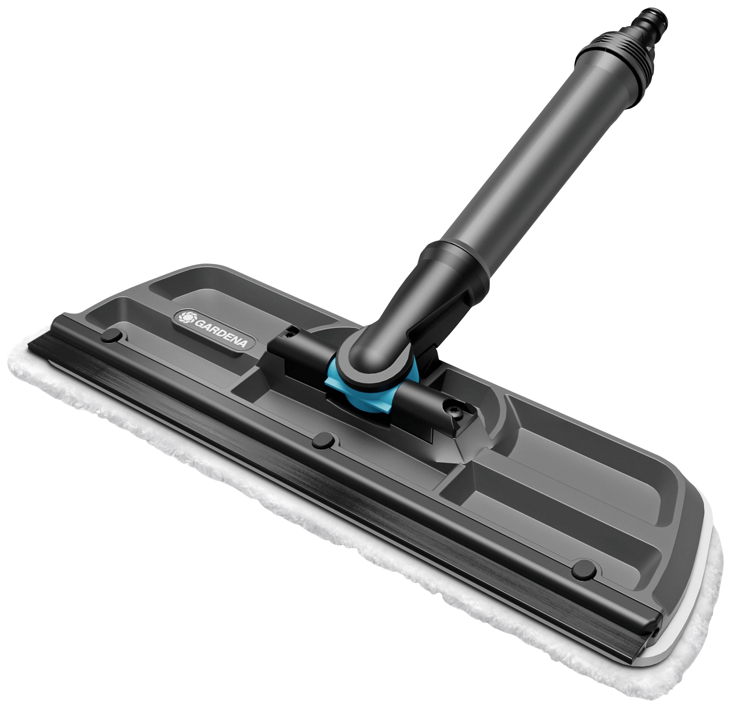 Ein rechteckiger, schwarzer Mopkopf mit verstellbarem Stielansatz, geeignet zur Bodenreinigung.