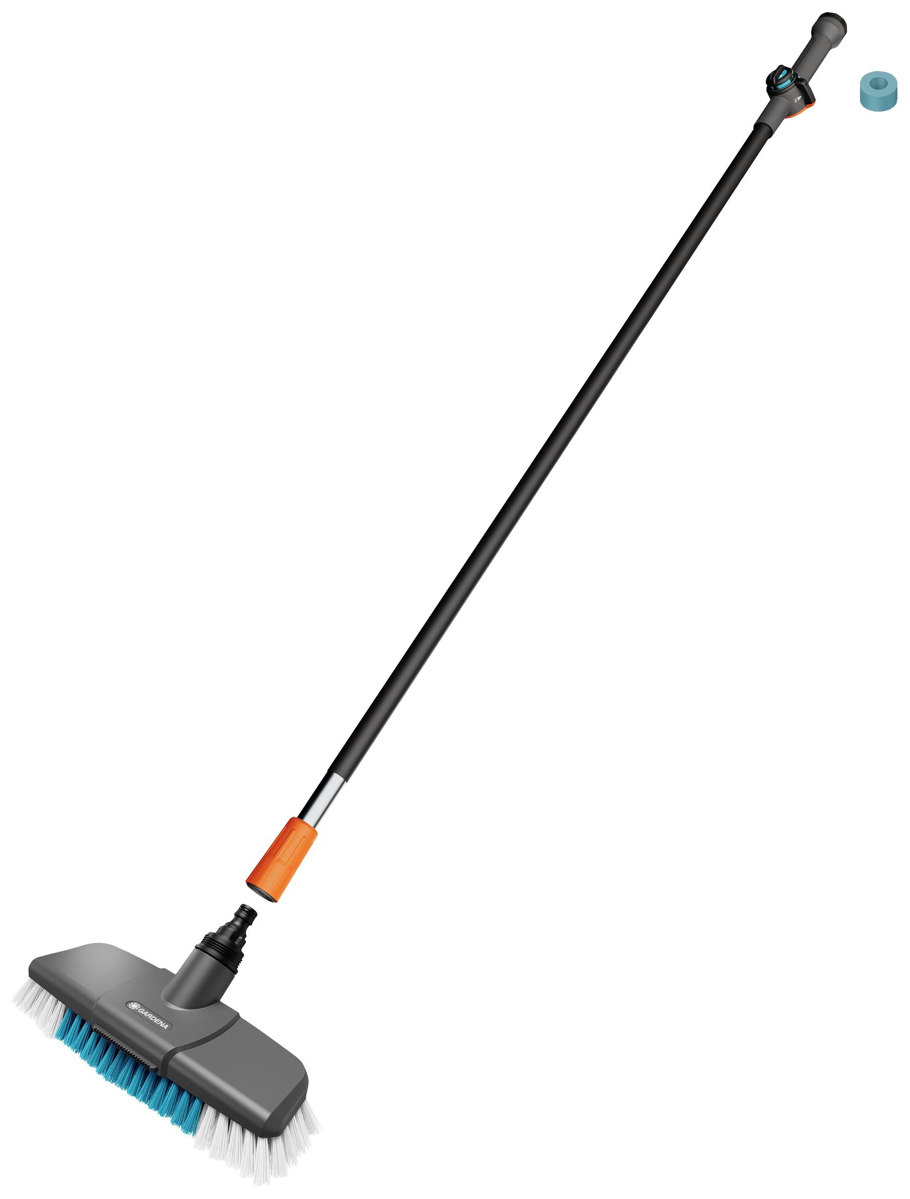 Langer Bürstenkopf mit Teleskopstiel und Wasseranschluss, ideal zum Reinigen von schwer erreichbaren Flächen.