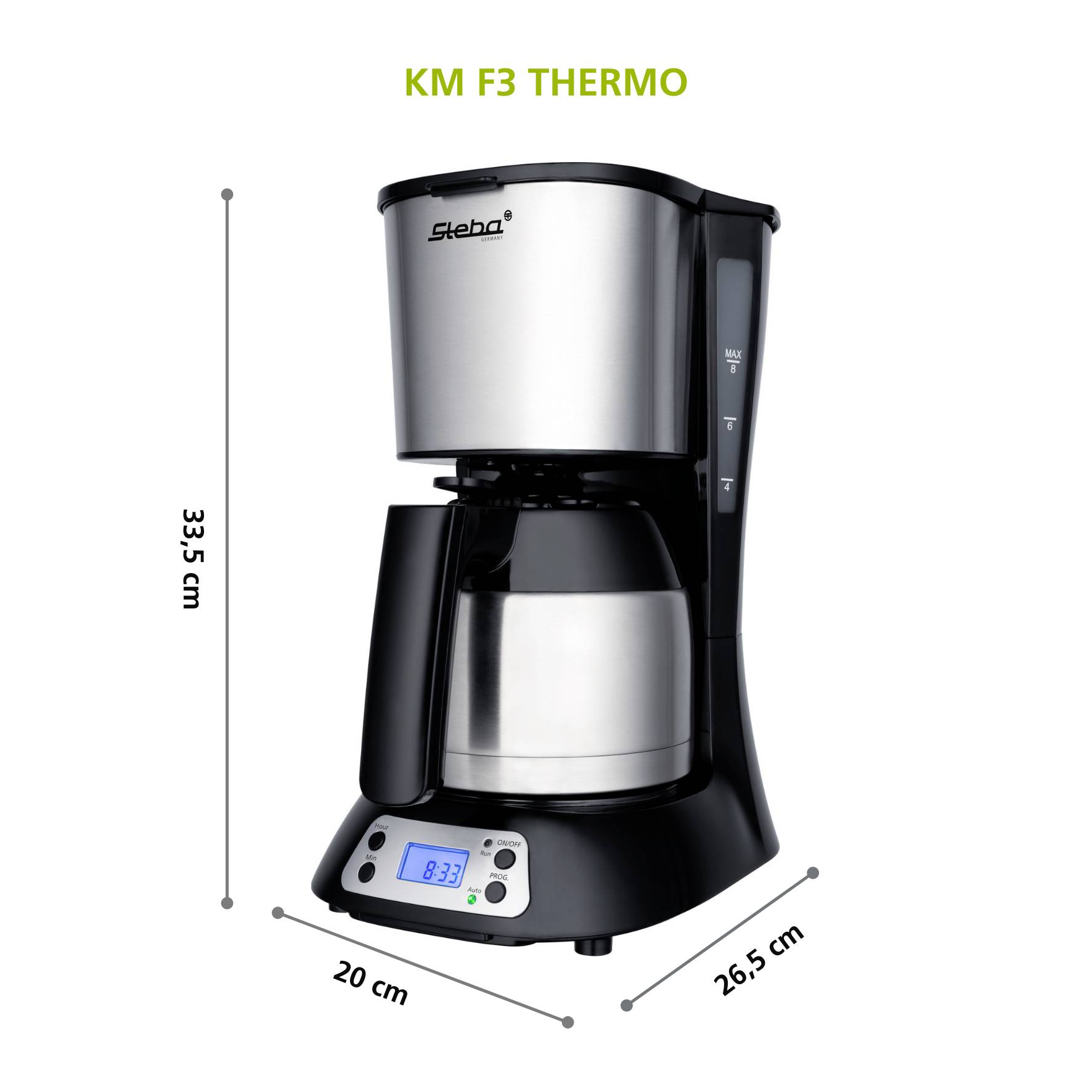 Steba KM F3 THERMO Kaffeemaschine Schwarz/Edelstahl Fassungsvermögen Tassen=8 Display, Isolierkanne, mit Filterkaffee-Funktion, Timerfunktion