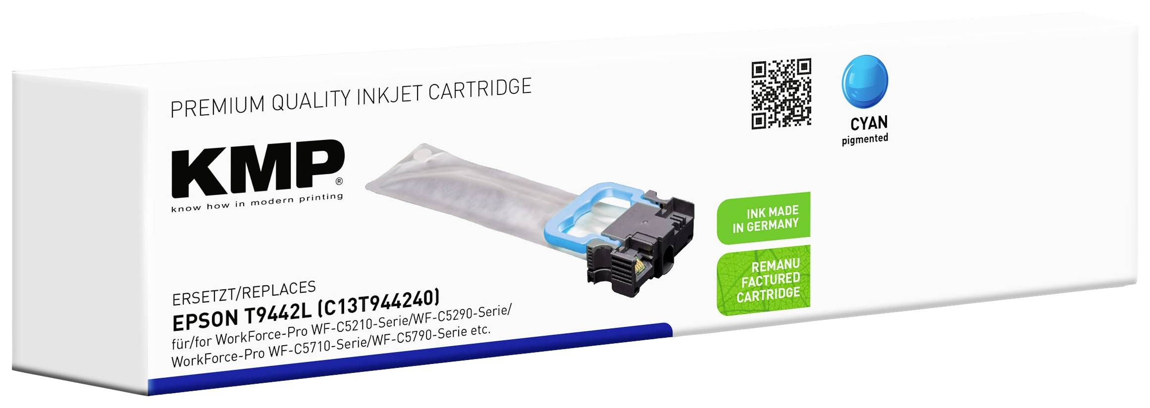 KMP Premium Quality Inkjet Kartusche, kompatibel mit Epson T9442. Made in Germany. Farbe: Cyan.