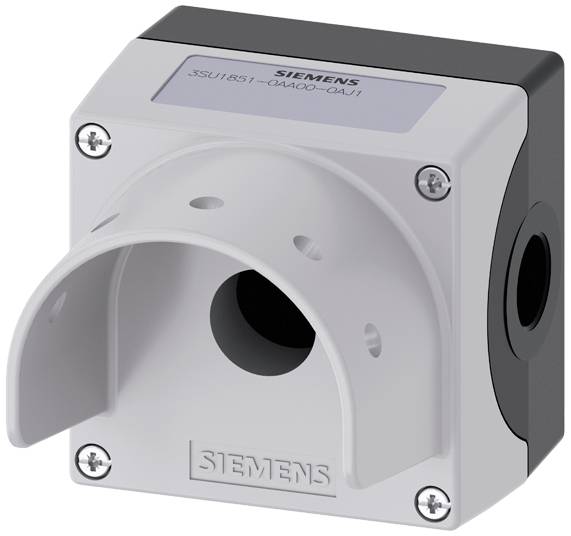 Ein grauer Siemens-Gehäusekasten mit mehreren runden Öffnungen und einem sichtbaren Markenlogo auf der Vorderseite.