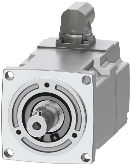 Ein silberner Elektromotor mit runder Vorderseite und Kabelanschluss oben, oft verwendet in Industrieanwendungen.