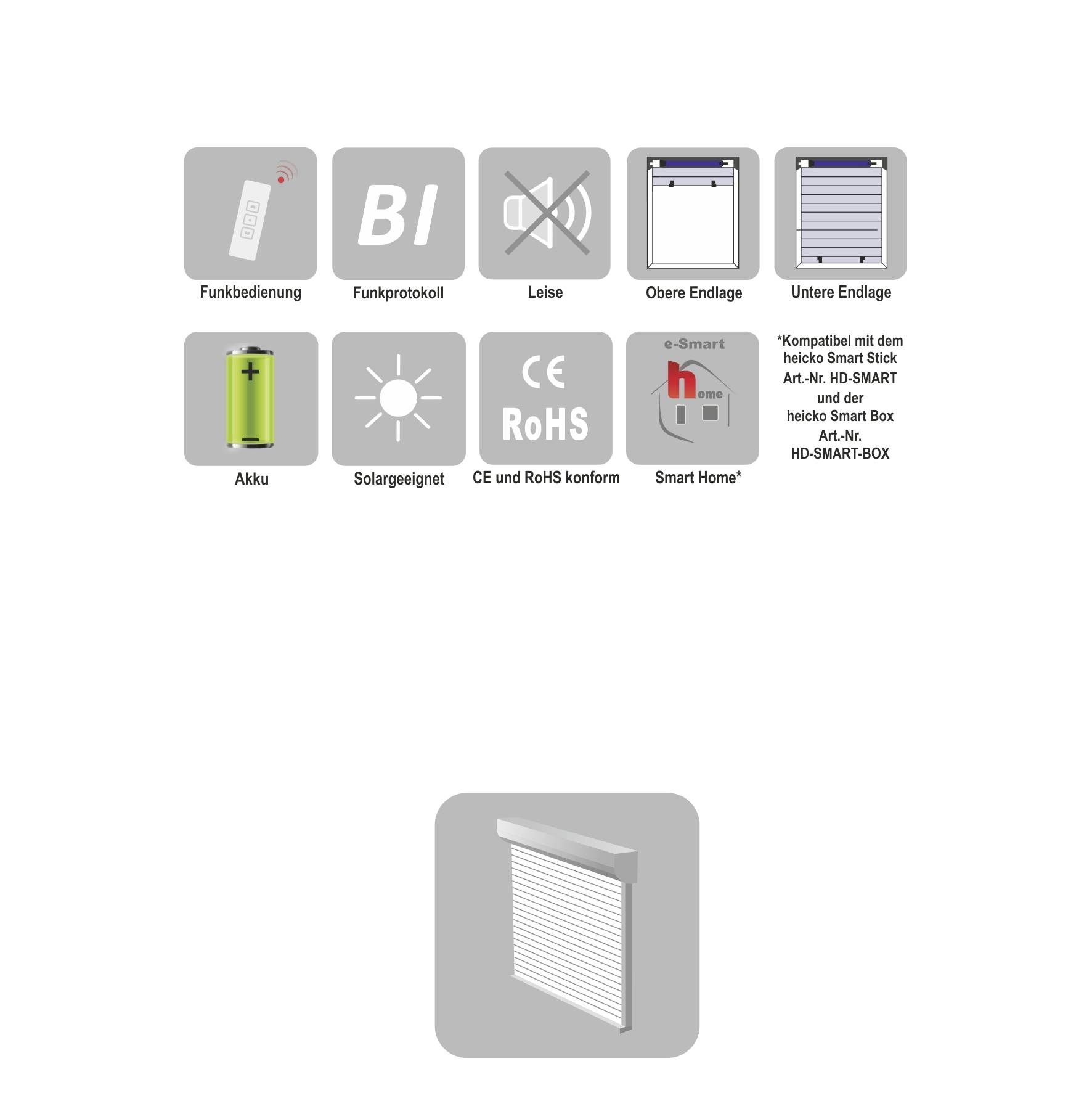 Heicko HRSDC4013-14-40-BI Funk-Rohrmotor 40mm 29kg 38.8W 13 Nm