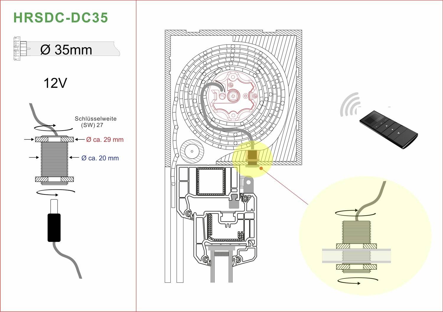 Heicko HRSDC4013-14-60-BI Funk-Rohrmotor 60mm 29kg 38.8W 13 Nm