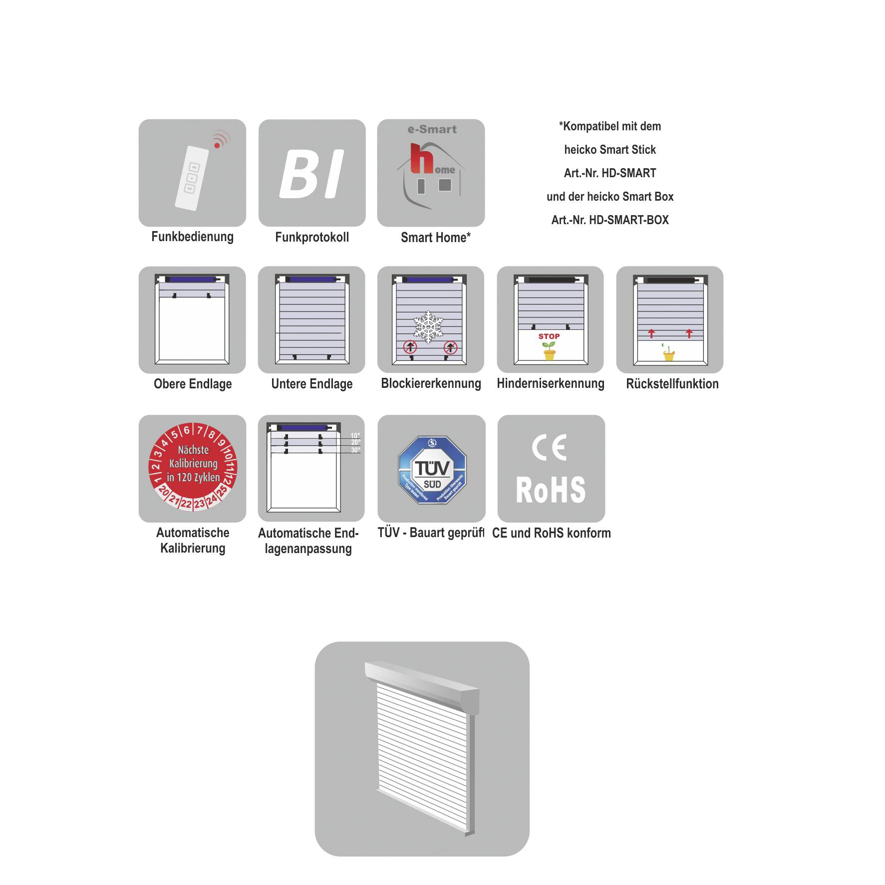 Heicko HREPPF6010-15-BI Funk-Rohrmotor 60mm 23kg 113W 10 Nm