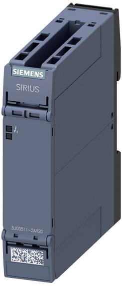 Ein Siemens Sirius Modul, blau, rechteckig, spezialisiert auf industrielle Automatisierung und Steuerungstechnik, Nahansicht.
