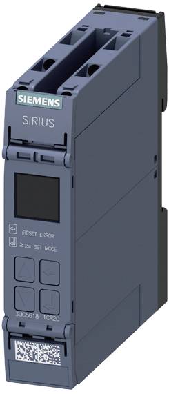 Siemens Sirius Gerät zur industriellen Steuerung, vertikal aufgestellt. Vorderseite zeigt Tasten und Display für Steuerungsfunktionen.