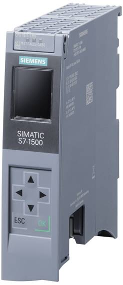 Ein graues Siemens SIMATIC S7-1500 Modul mit Display, Tastenfeld und Schriftzügen, verwendet in der industriellen Automatisierungstechnik.