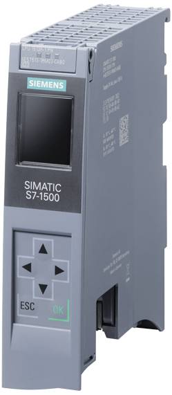 Industrie-Steuerungsmodul von Siemens, Modell SIMATIC S7-1500. Rechteckiges Gerät mit Display und Steuerknöpfen.