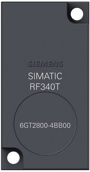 Schwarzes elektronisches Bauteil mit der Aufschrift 'SIEMENS SIMATIC RF340T 6GT2800-4BB00', vermutlich ein RFID-Transponder.