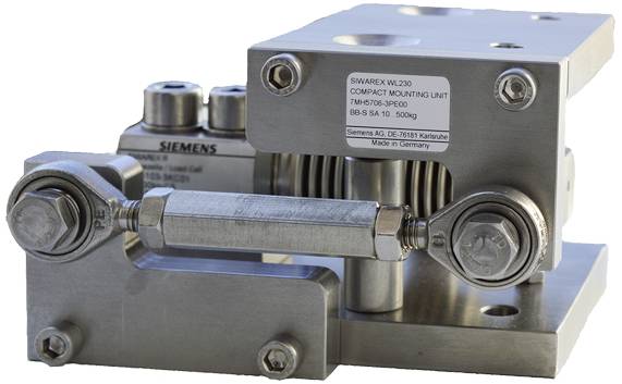 'SWAREX WL250 Compact Mounting Unit' von Siemens, aus Metall, quadratisch, mit Befestigungsschrauben und zylindrischen Verbindungen.