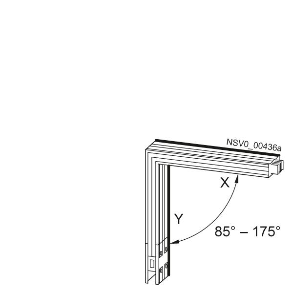 Technische Zeichnung eines Winkels mit 85° bis 175°-Markierung zwischen zwei Linien, gekennzeichnet als X und Y.