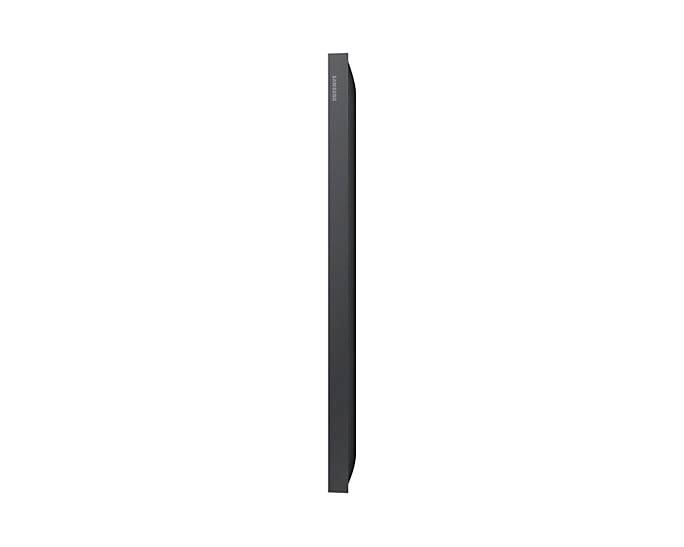 Seitenansicht einer dünnen, modernen Soundbar in Schwarz, die die schlanke Bauweise und das minimalistische Design hervorhebt.