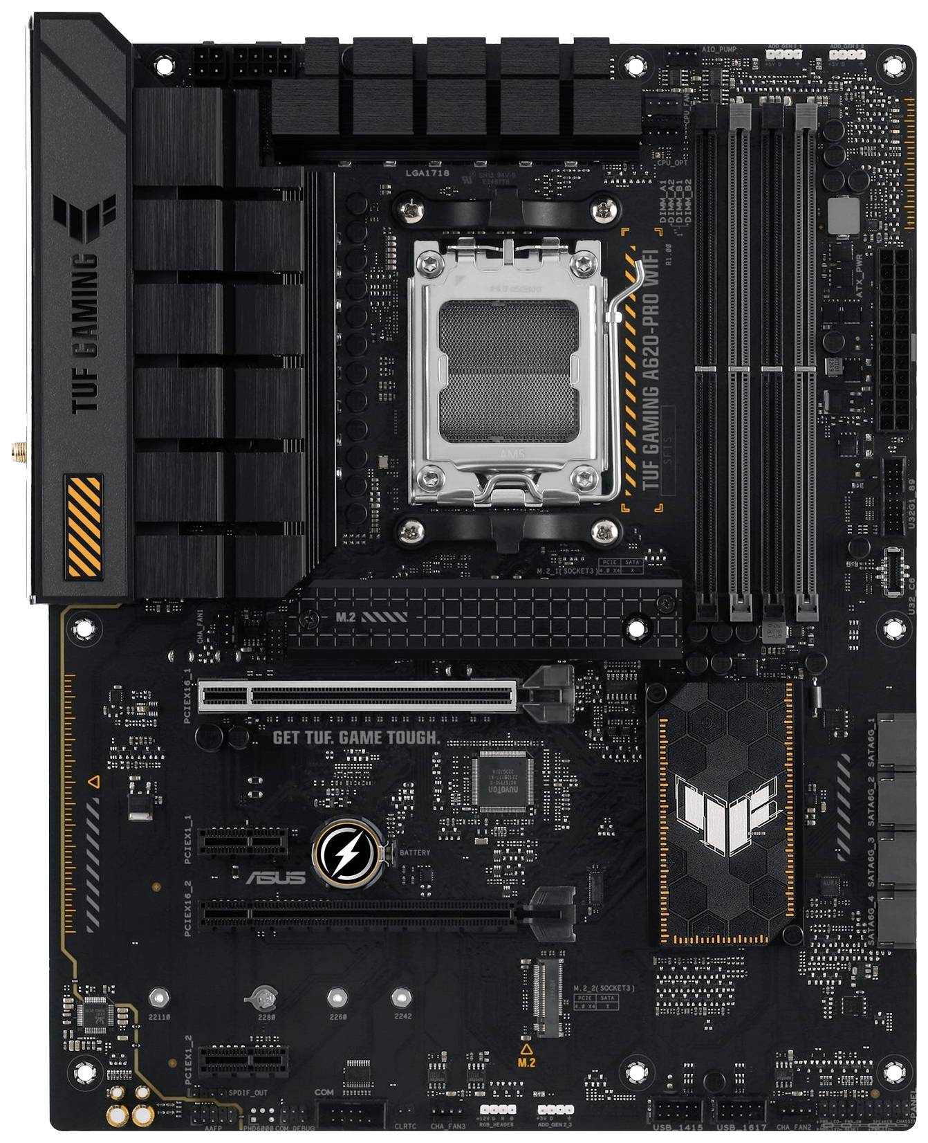Asus TUF GAMING A620-PRO WIFI Mainboard Sockel (PC) AMD® AM5 Formfaktor (Details) ATX Mainboard-Chipsatz AMD® A620