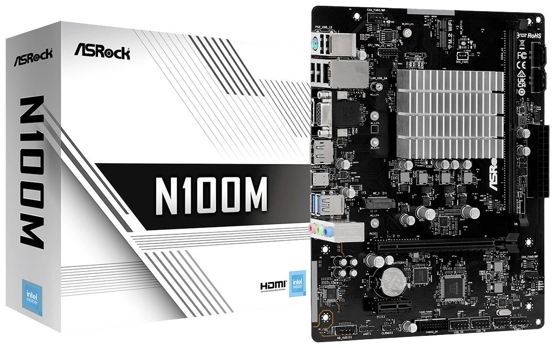 ASRock N100M - Motherboard - micro ATX - Intel N-series N100 - USB 3.2 Gen 1,