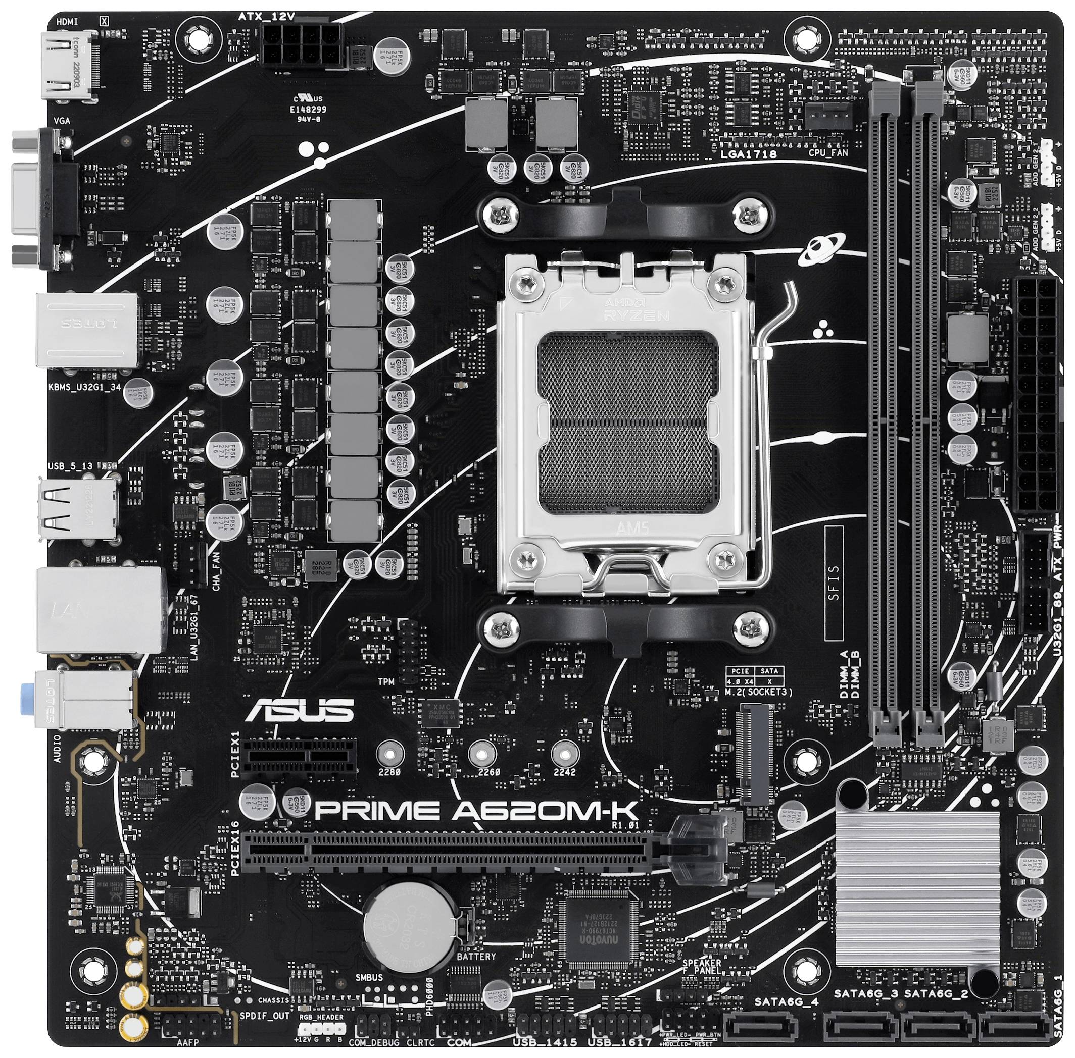 Asus PRIME A620M-K Mainboard Sockel (PC) AMD® AM5 Formfaktor (Details) Micro-ATX Mainboard-Chipsatz AMD® A620