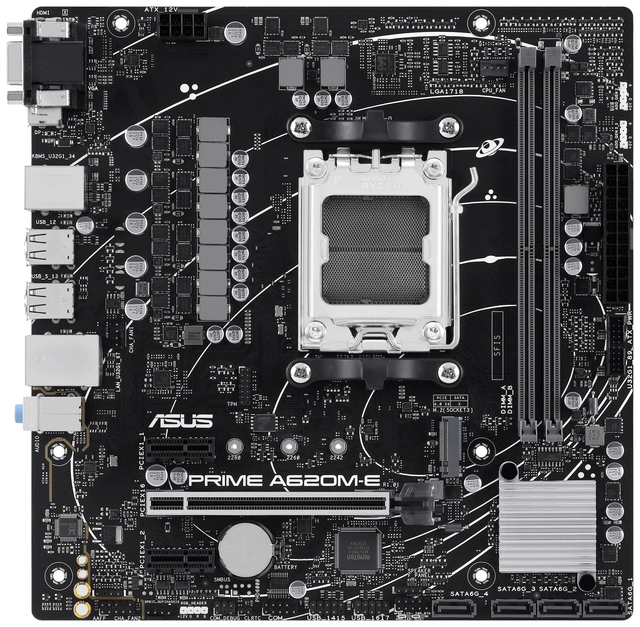 Asus PRIME A620M-E-CSM Mainboard Sockel (PC) AMD® AM5 Formfaktor (Details) Micro-ATX Mainboard-Chipsatz AMD® A620