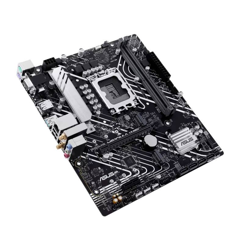 Dieses Bild zeigt eine Computer-Mainboard-Platine mit verschiedenen Steckplätzen und Anschlüssen für elektronische Komponenten.
