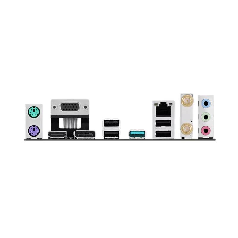 Anschlüsse auf der Rückseite eines Motherboards, darunter USB-Ports, Audio-Anschlüsse, ein HDMI-Port, ein VGA-Port und PS/2-Anschlüsse.