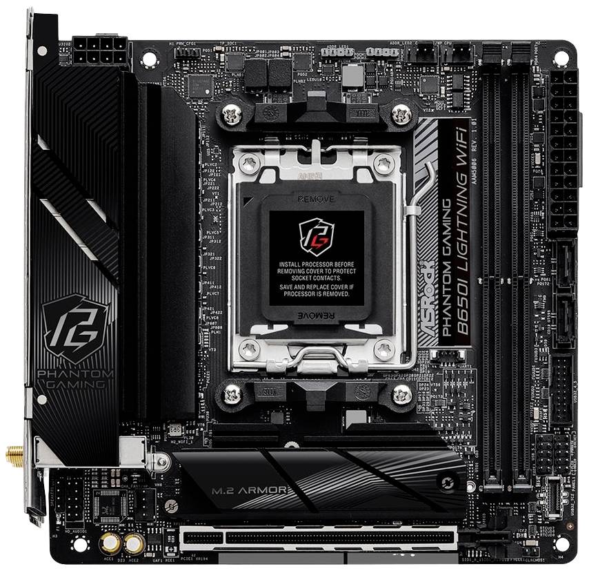 ASRock Phantom Gaming B650I Lightning WiFi Mainboard Sockel (PC) AMD® AM5 Formfaktor (Details) Mini-ATX Mainboard-Chipsatz AMD®