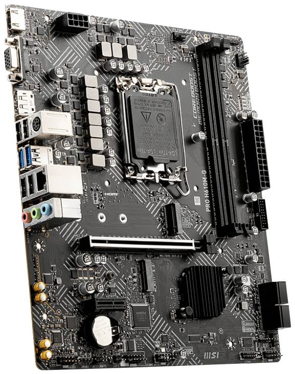 Schwarze Computer-Mainboard mit verschiedenen Anschlüssen und Steckplätzen; dient als zentrale Schaltstelle für Computerkomponenten.