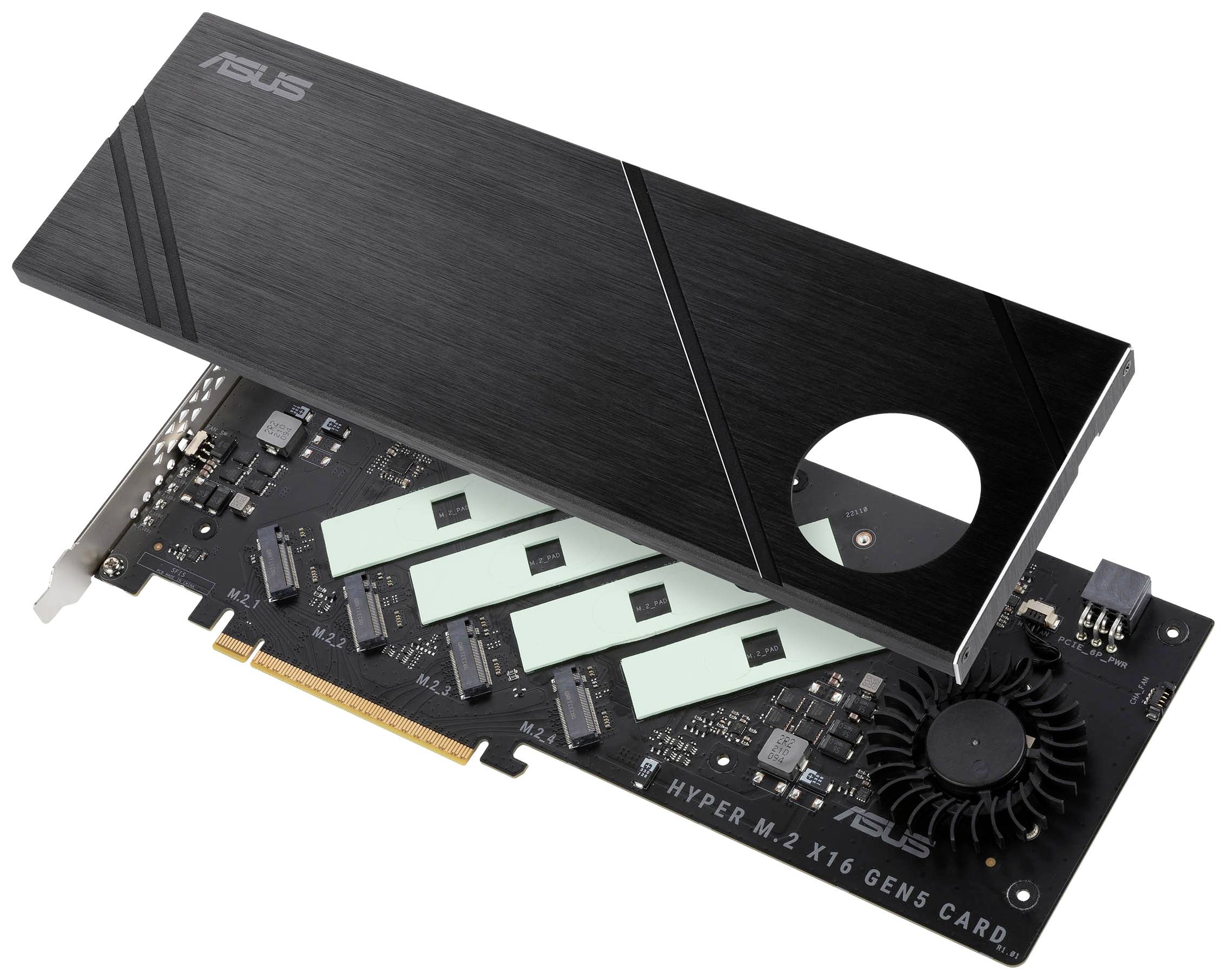 Asus Hyper M.2 x16 Gen5 Card M.2 Controller PCIe x16 Passend für (SSD): 2242, 2260, 2280 Aktive Kühlung