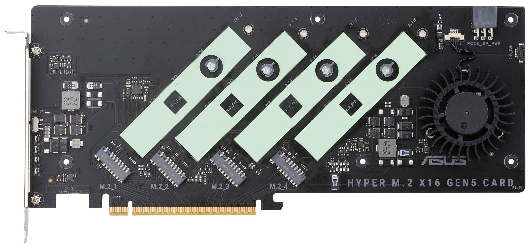 Asus Hyper M.2 x16 Gen5 Card M.2 Controller PCIe x16 Passend für (SSD): 2242, 2260, 2280 Aktive Kühlung
