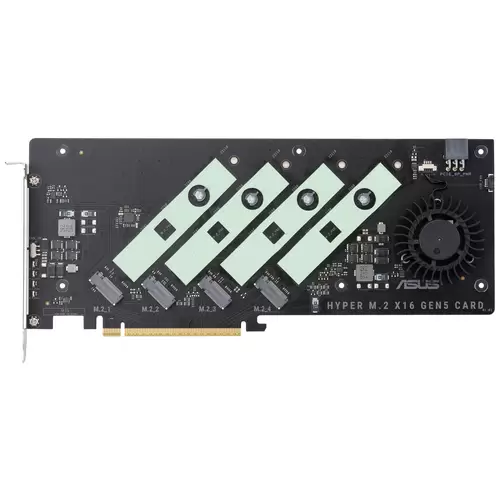 Asus Hyper M.2 x16 Gen5 Card M.2 Controller PCIe x16 Passend für (SSD): 2242, 2260, 2280 Aktive Kühlung Asus Hyper M.2 x16 Gen5 Card M.2 Controller PCIe x16 Passend für (SSD): 2242, 2260, 2280 Aktive Kühlung