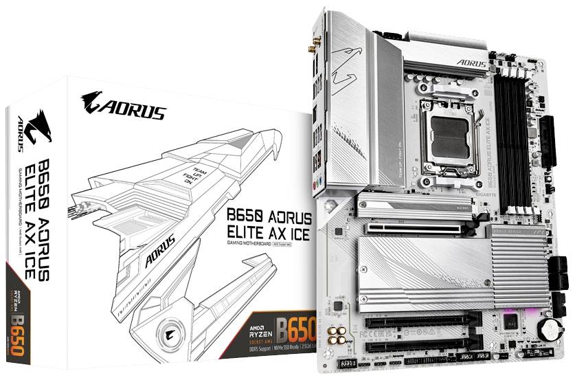 Gigabyte B650 AORUS ELITE AX ICE Mainboard Sockel (PC) AMD® AM5 Formfaktor (Details) ATX Mainboard-Chipsatz AMD® B650