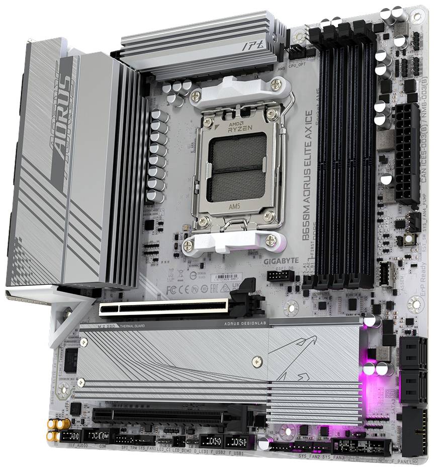 Gigabyte B650M A ELITE AX ICE Mainboard Sockel (PC) AMD® AM5 Formfaktor (Details) Micro-ATX Mainboard-Chipsatz AMD® B650