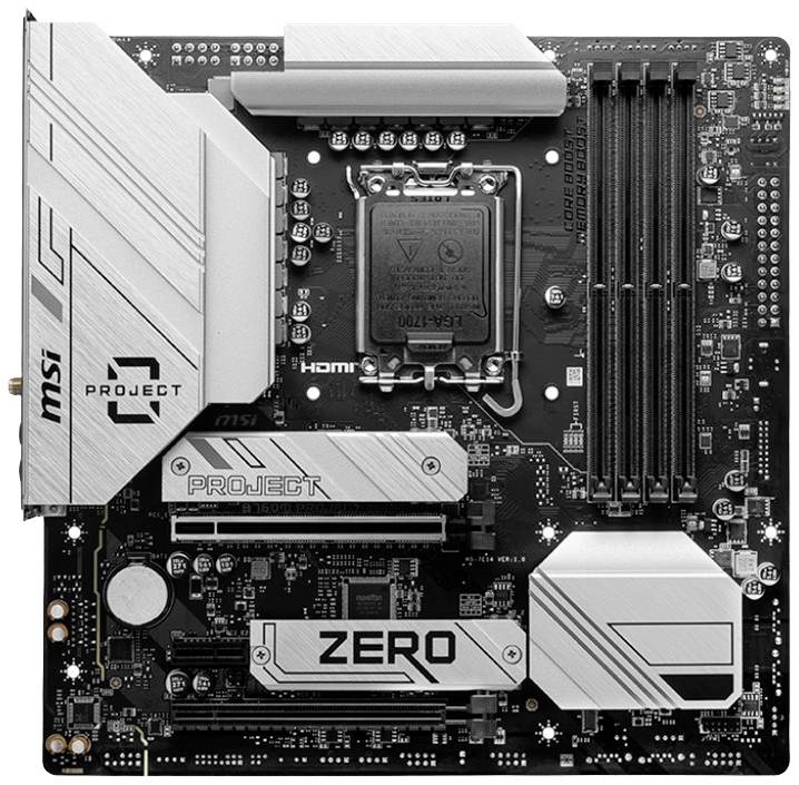 MSI B760M PROJECT ZERO Mainboard Sockel (PC) Intel® 1700 Formfaktor (Details) Micro-ATX Mainboard-Chipsatz Intel® B760