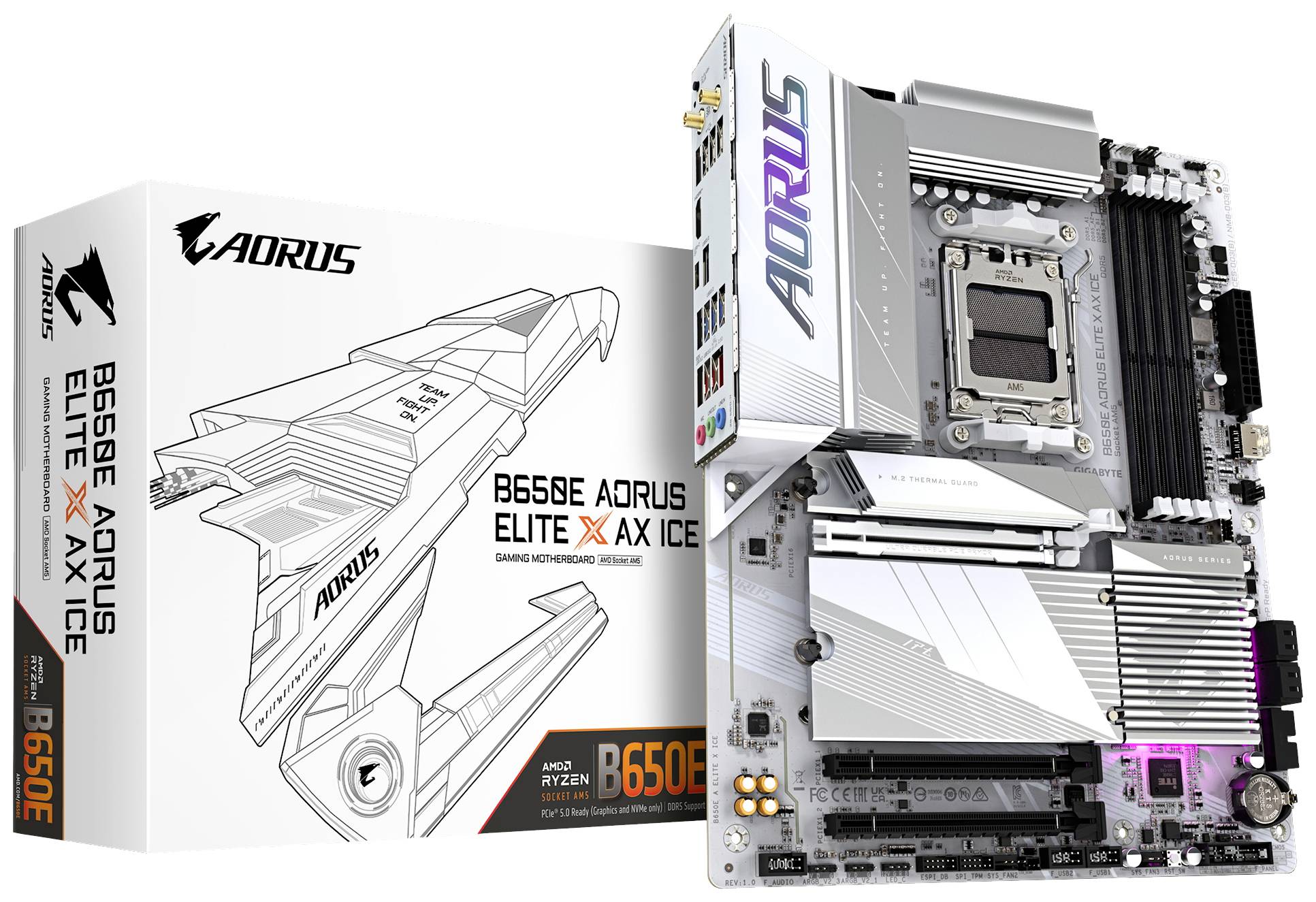 Gigabyte AORUS B650E ELITE X AX ICE Mainboard Sockel (PC) AMD® AM5 Formfaktor (Details) ATX Mainboard-Chipsatz AMD® B650